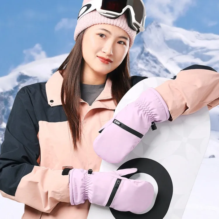 Winter Padded Ski Gloves Outdoor Windproof Warm Sports Gloves, Size: XS(Light Purple)