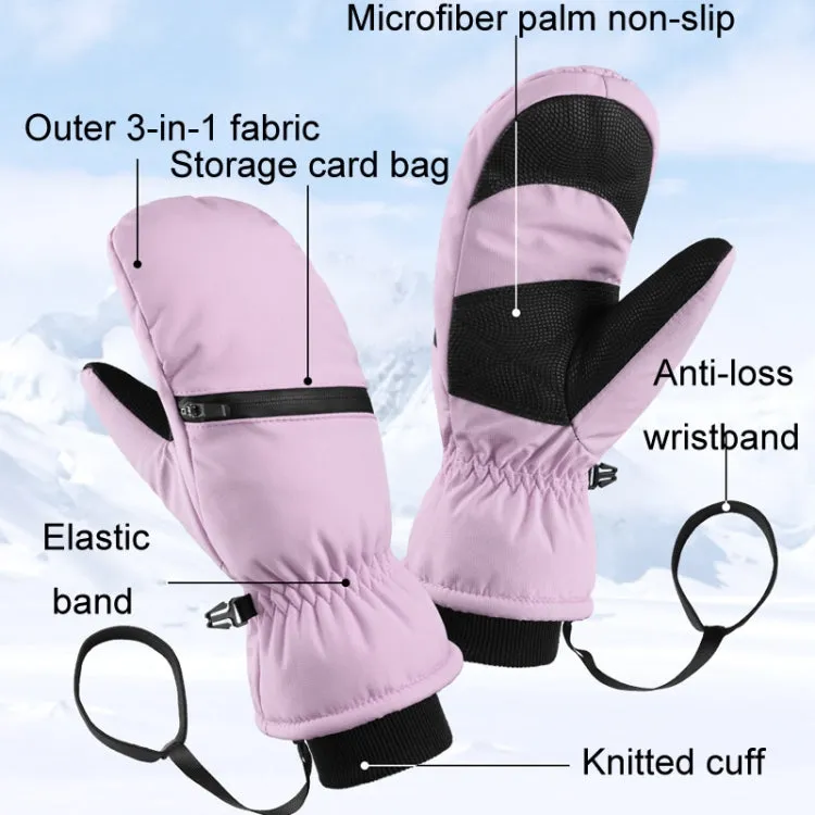 Winter Padded Ski Gloves Outdoor Windproof Warm Sports Gloves, Size: XS(Light Purple)