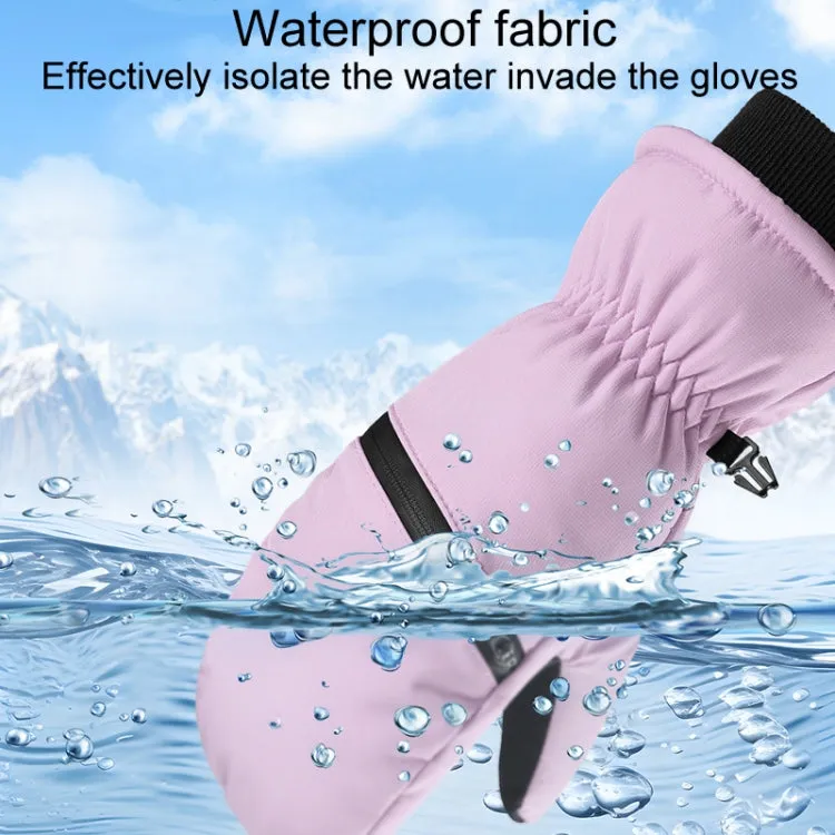 Winter Padded Ski Gloves Outdoor Windproof Warm Sports Gloves, Size: XS(Light Purple)