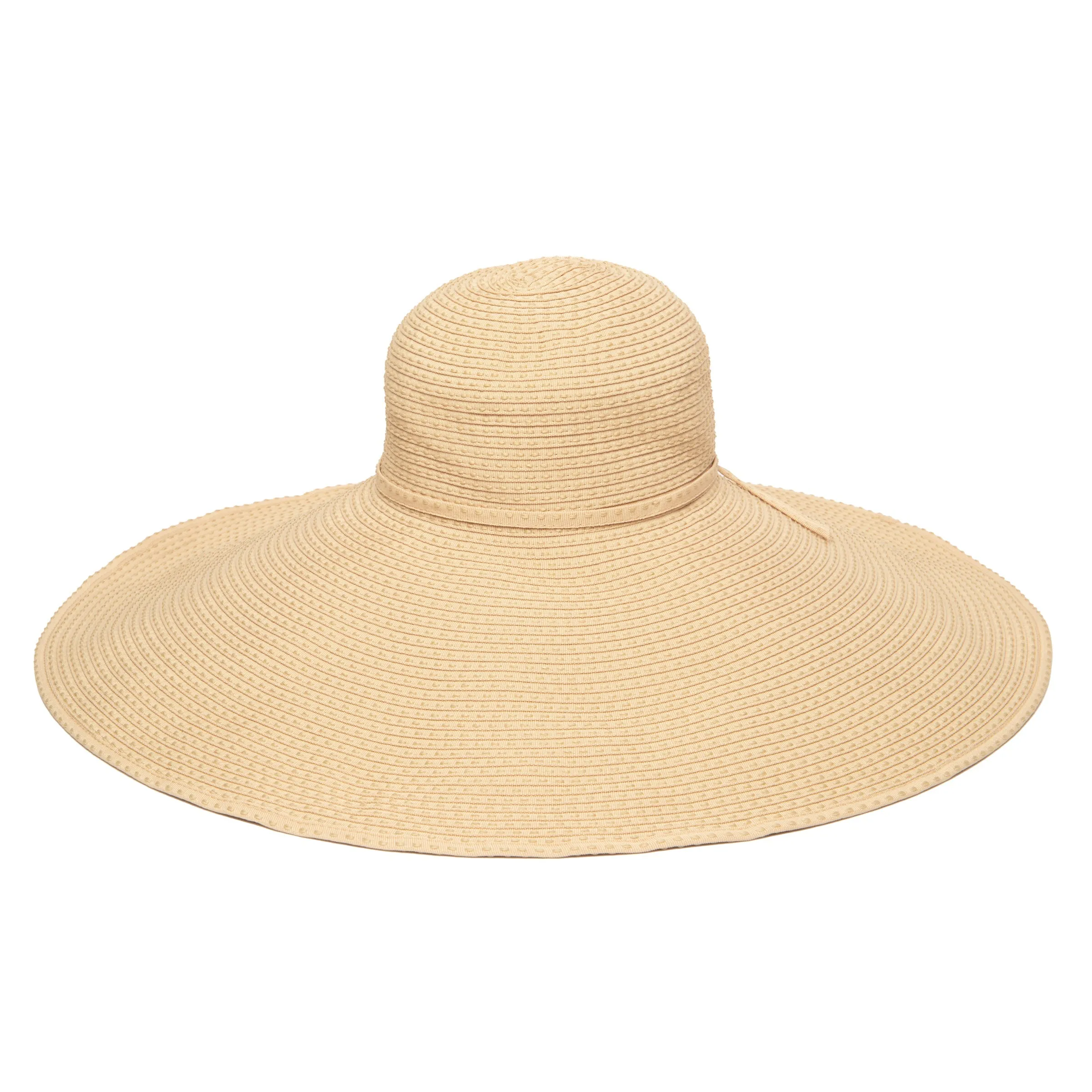 Women's Wide Brim Ribbon Floppy Hat with Ticking Fabric