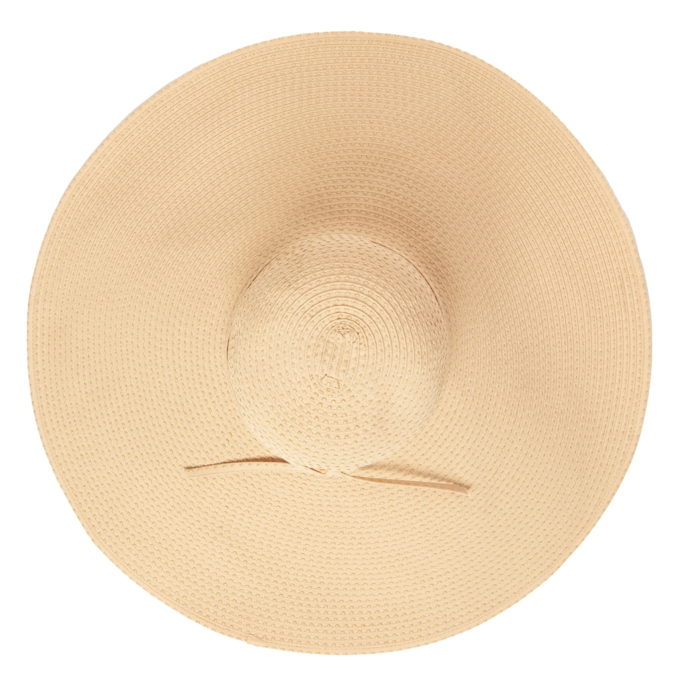Women's Wide Brim Ribbon Floppy Hat with Ticking Fabric