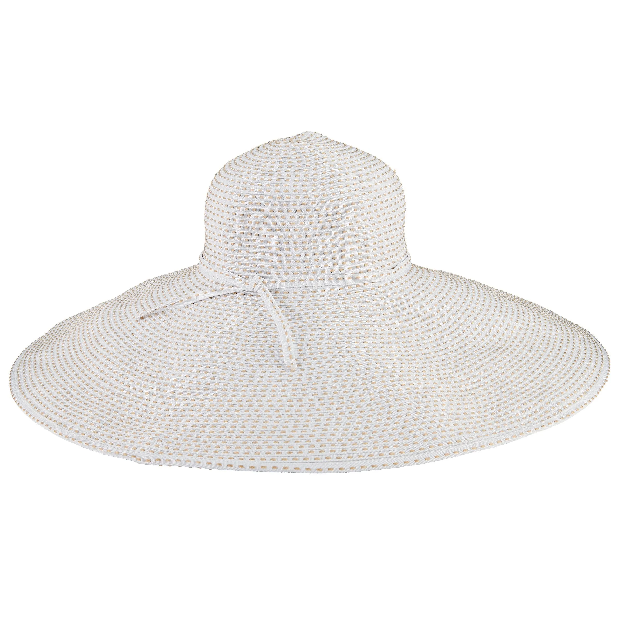 Women's Wide Brim Ribbon Floppy Hat with Ticking Fabric