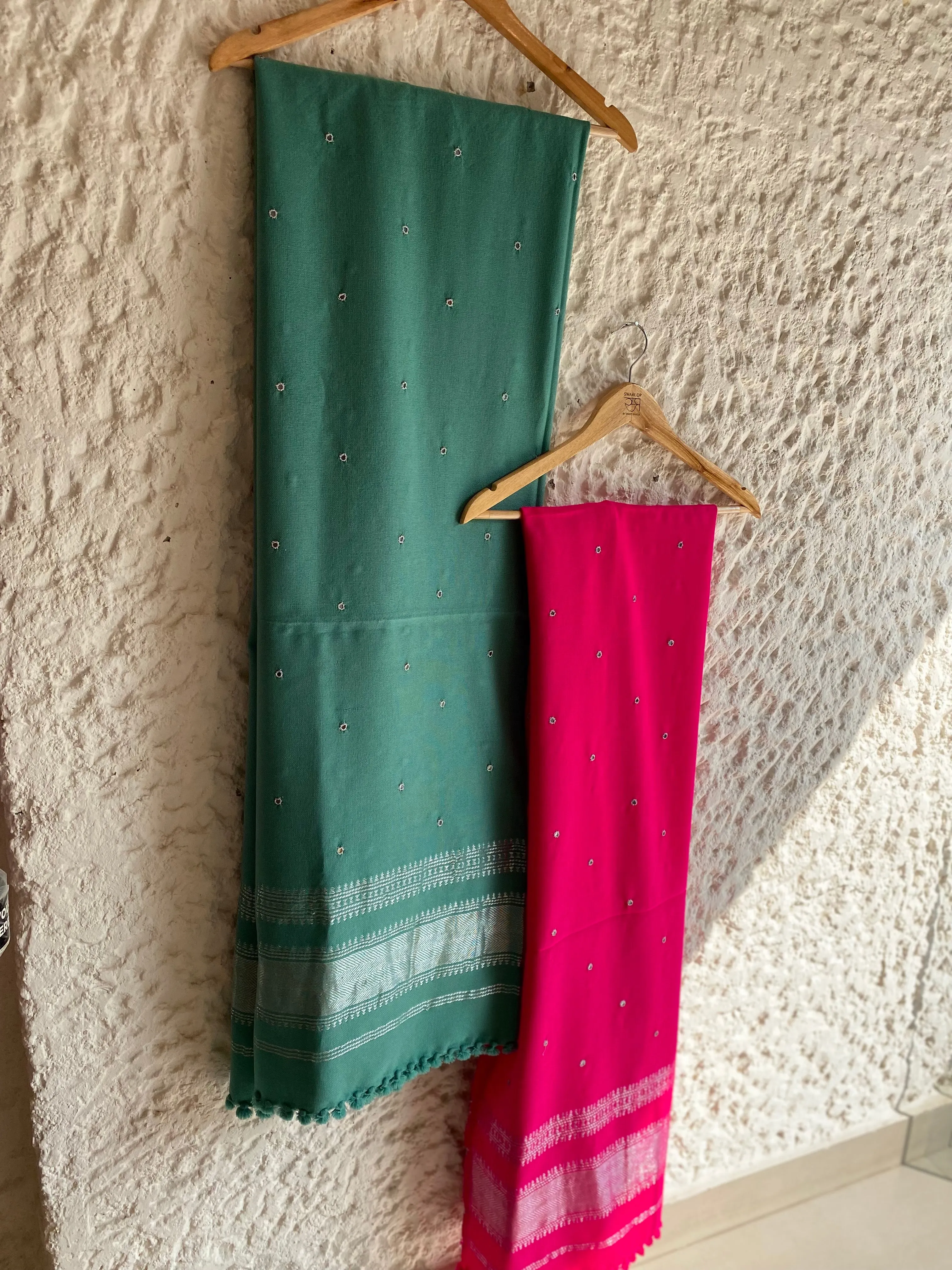Wool shawl with zari mirror work
