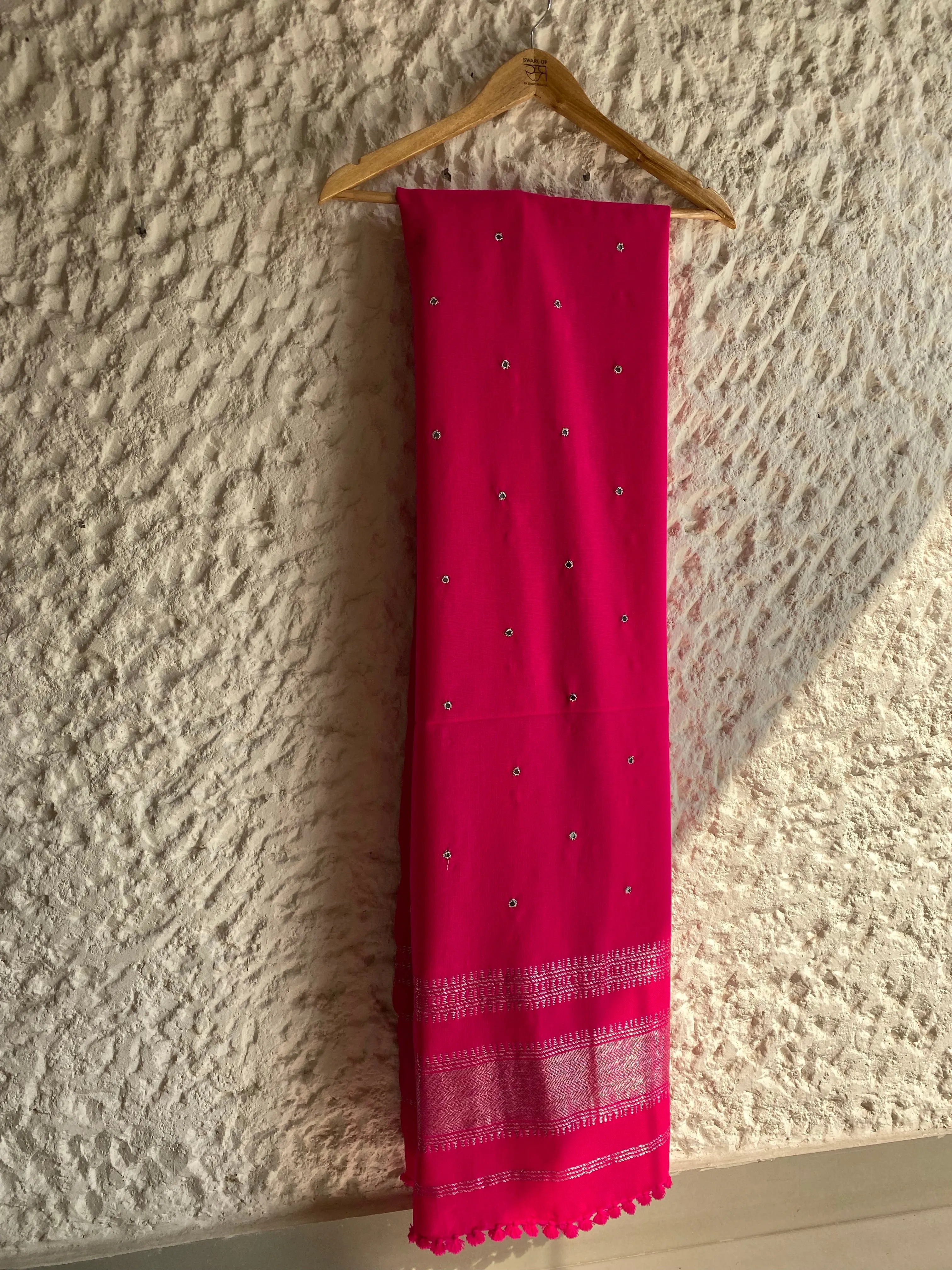 Wool shawl with zari mirror work